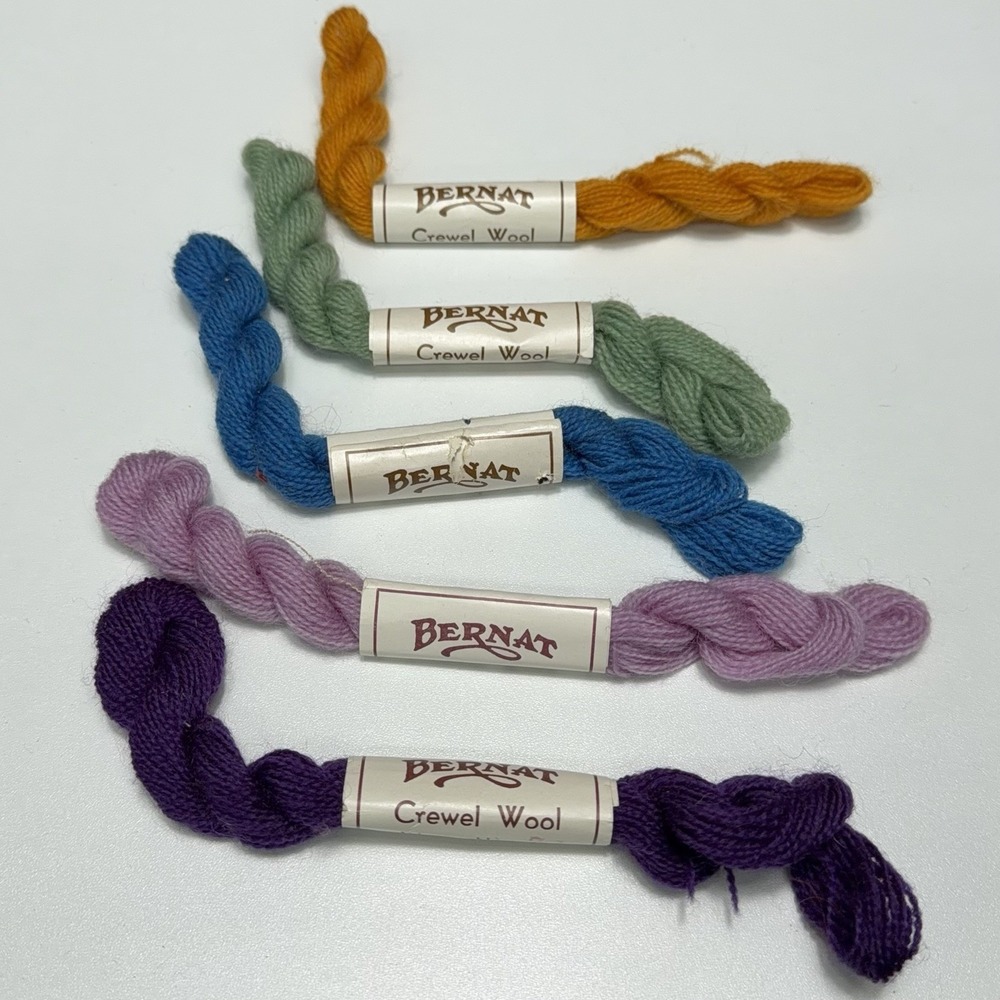 Vintage Bernat‎ Crewel Wool Skein Lot 5 25 Yds Ea #13 #53 #71 #712 #795 All Wool